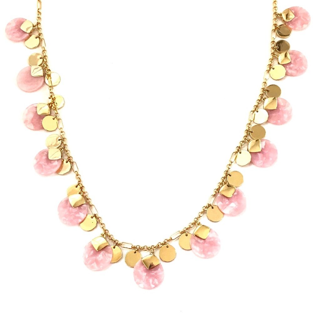 TALBOTS Statement Necklace Pink and Gold Long Length
